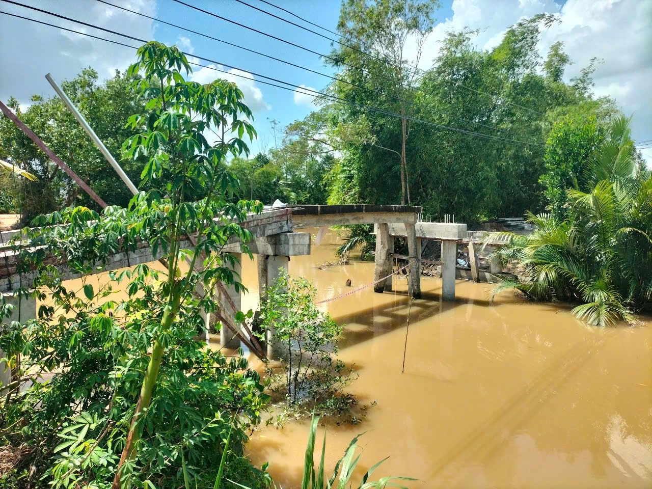 Concrete piers and beams spanning the canal