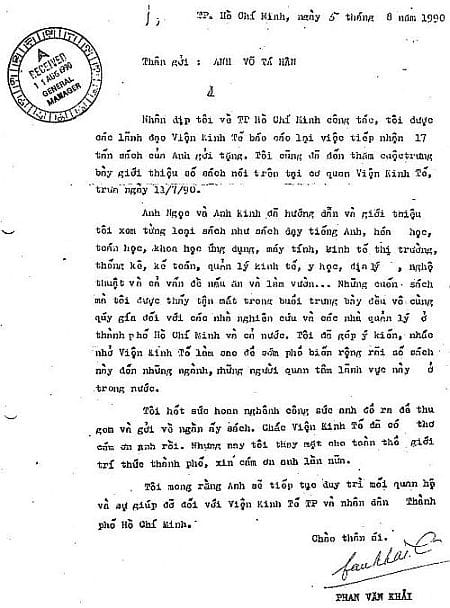Thank-you letter to Mr. Vo Ta Han from Prime Minister Phan Van Khai