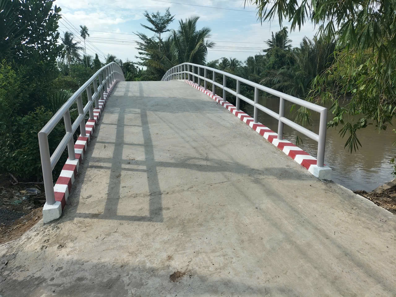 Completed bridge deck with painted railings