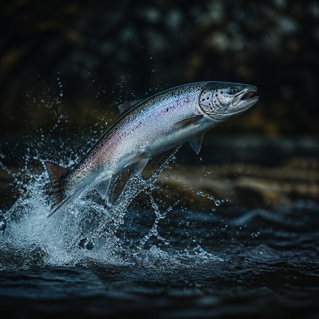 Atlantic salmon leaping out of water