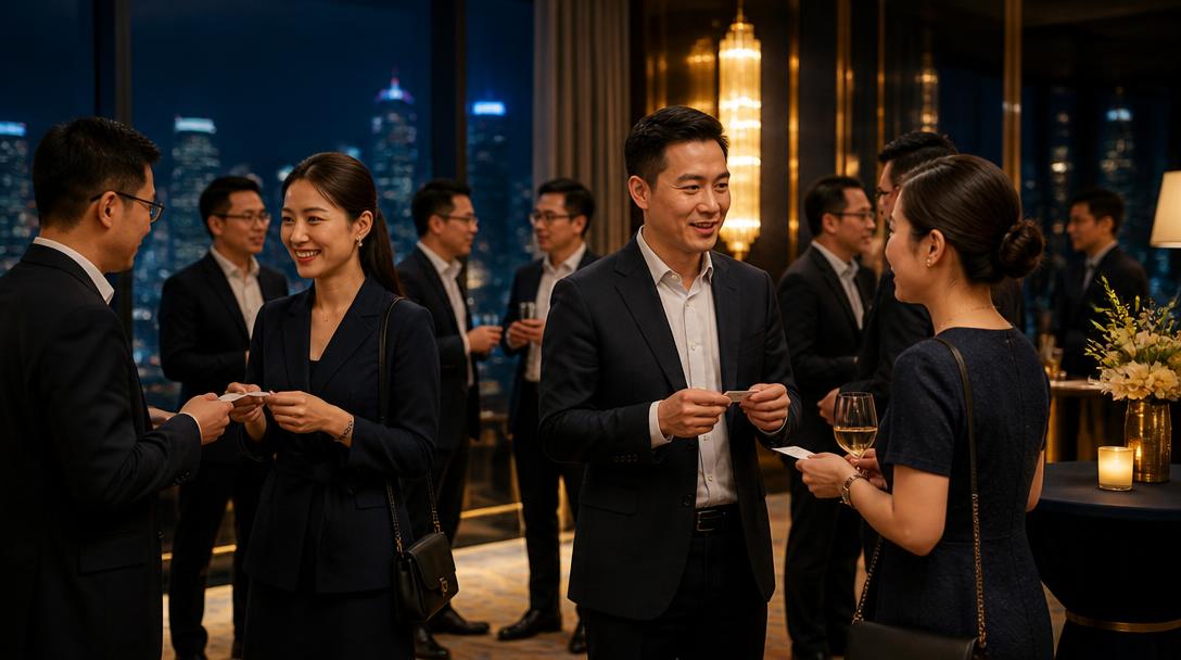 Vietnamese professionals networking at a global reception