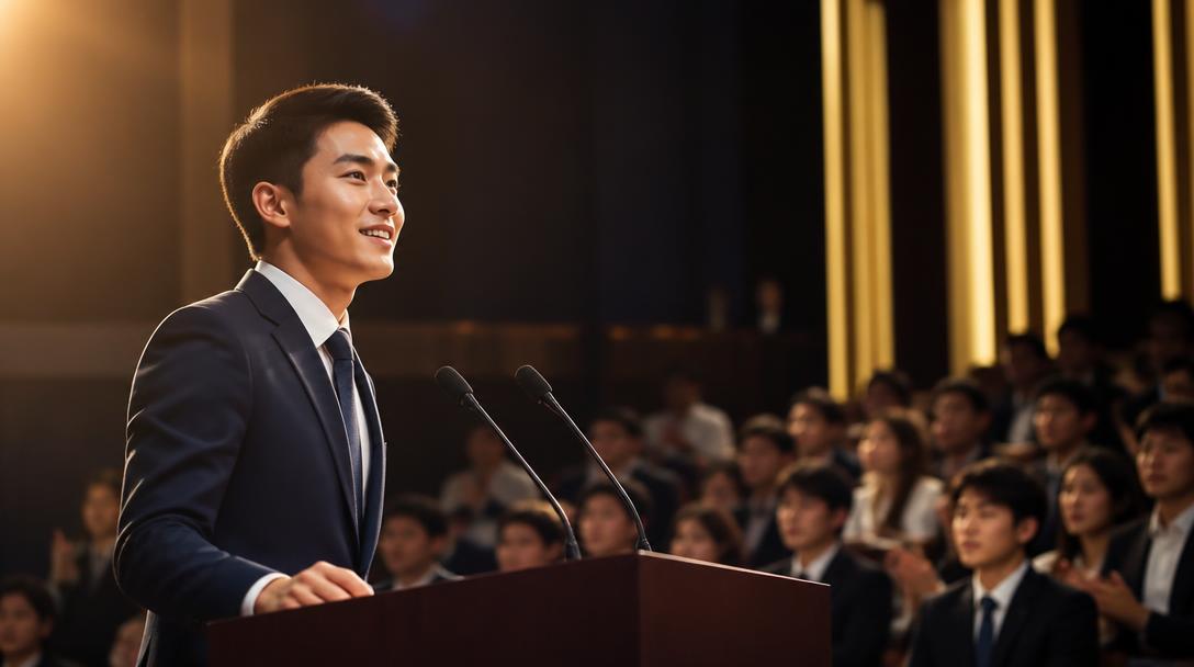 Young Vietnamese leader speaking at a leadership event